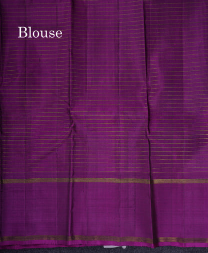Beautiful Navy Blue Zari Checks Pure Kanjivaram Silk Saree With Contrast Magenta Border