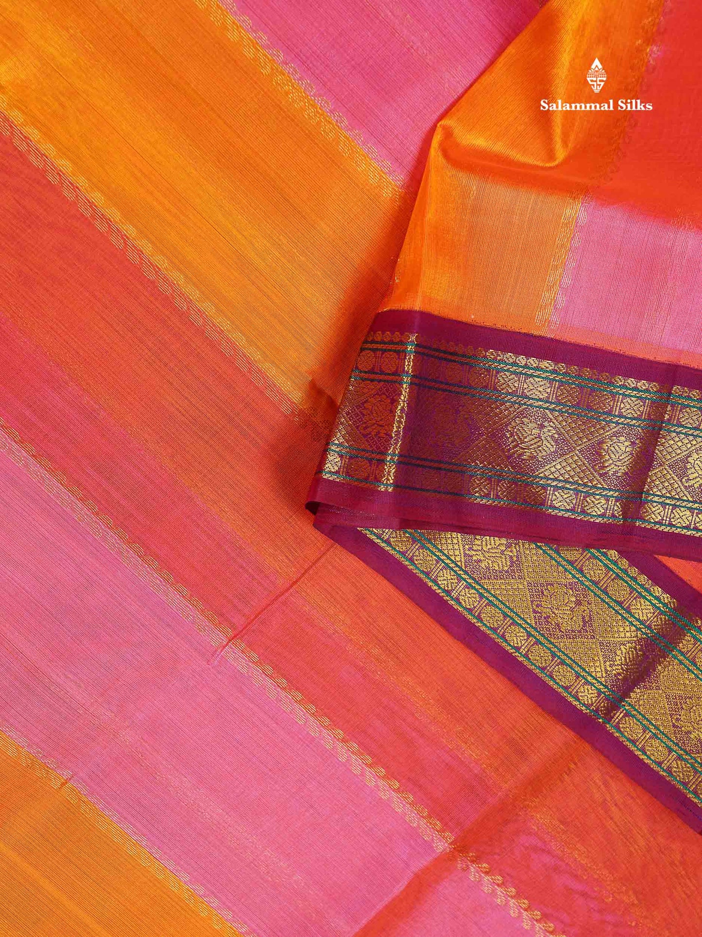 Pure Silk Cotton Saree - Multicolour Along With Contrast Magenta Traditional Border