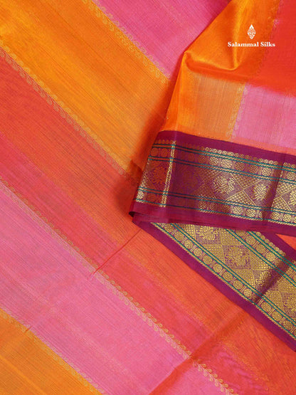 Pure Silk Cotton Saree - Multicolour Along With Contrast Magenta Traditional Border