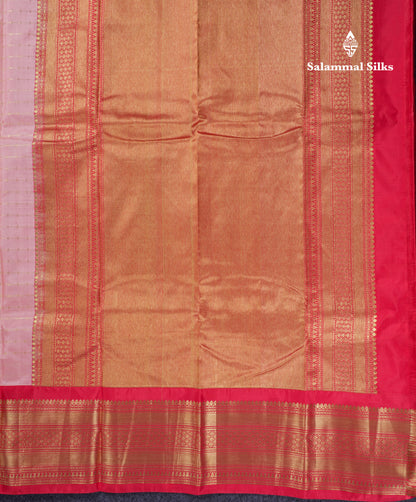 Beautiful Dark Peach Pure Kanjivaram Silk Saree With Contrast Chilly Red Traditional Border
