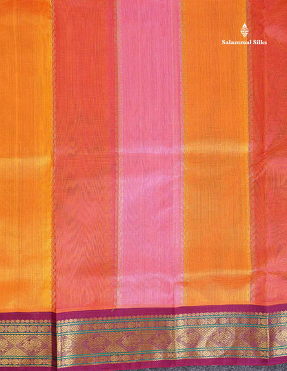 Pure Silk Cotton Saree - Multicolour Along With Contrast Magenta Traditional Border