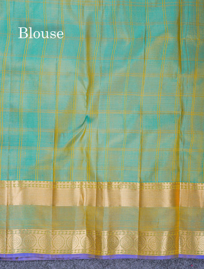 Beautiful Olive Green Pure Kanjivaram Silk Saree With Contrast Peacock Blue Border