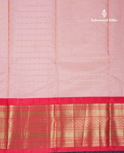Beautiful Dark Peach Pure Kanjivaram Silk Saree With Contrast Chilly Red Traditional Border
