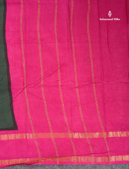 Sungudi Cotton Saree - Orange Colour Plain Body With Contrast Magenta Pink Gap Border