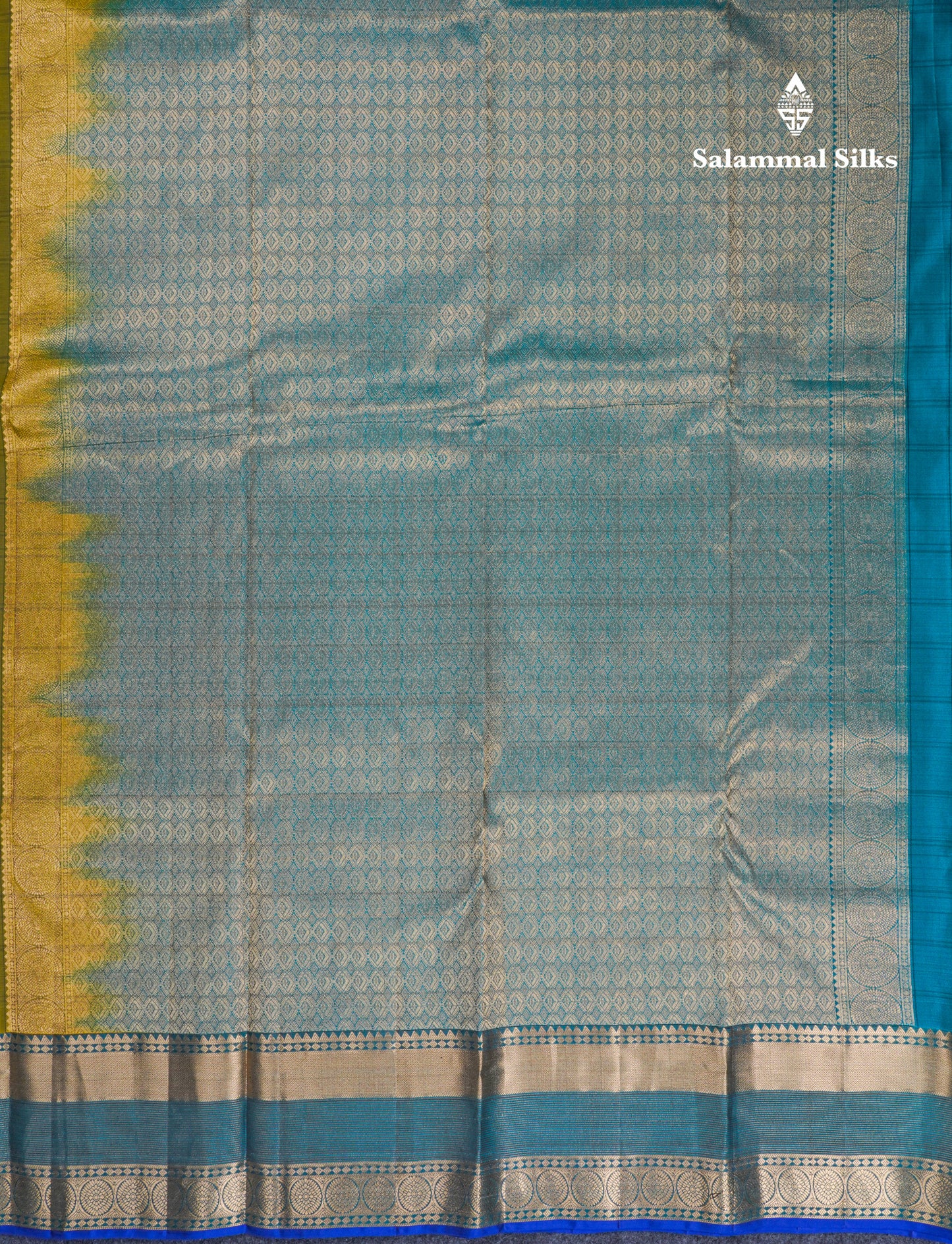 Beautiful Olive Green Pure Kanjivaram Silk Saree With Contrast Peacock Blue Border
