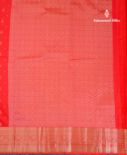 Beautiful Tomoto Red Pure Kanjivaram Silk Saree With Traditional Border