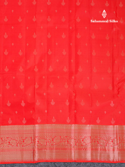 Beautiful Tomoto Red Pure Kanjivaram Silk Saree With Traditional Border