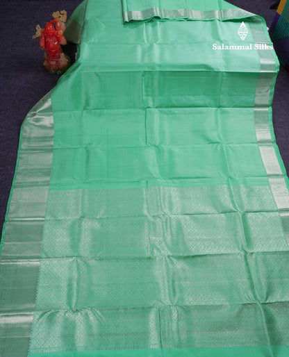 Beautiful Rexona Green Pure Kanjivaram Silk Saree With Traditional Evening Morning Border