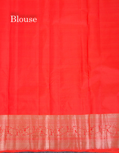 Beautiful Tomoto Red Pure Kanjivaram Silk Saree With Traditional Border