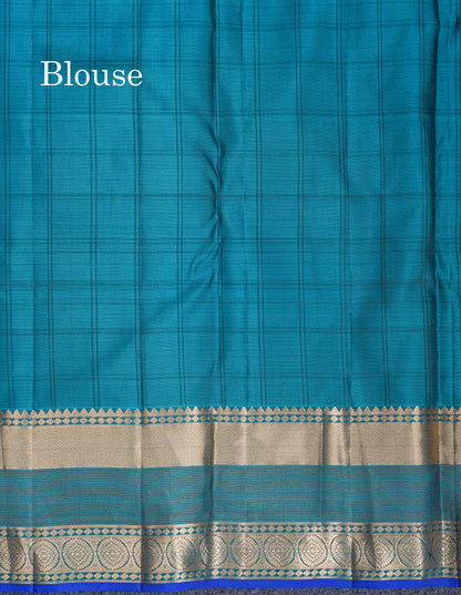 Beautiful Olive Green Pure Kanjivaram Silk Saree With Contrast Peacock Blue Border