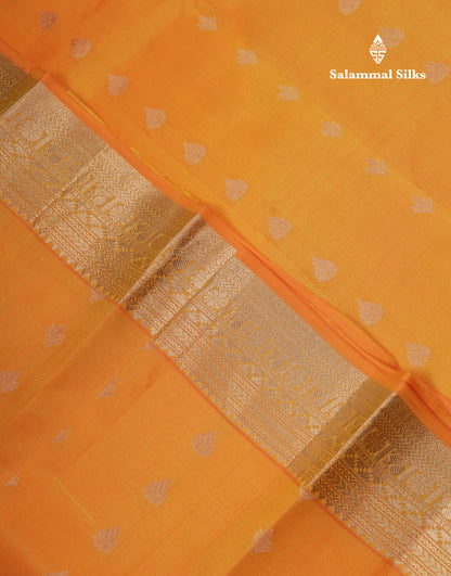 Beautiful Dual Tone Yellow Pure Kanjivaram Silk Saree With Traditional Border
