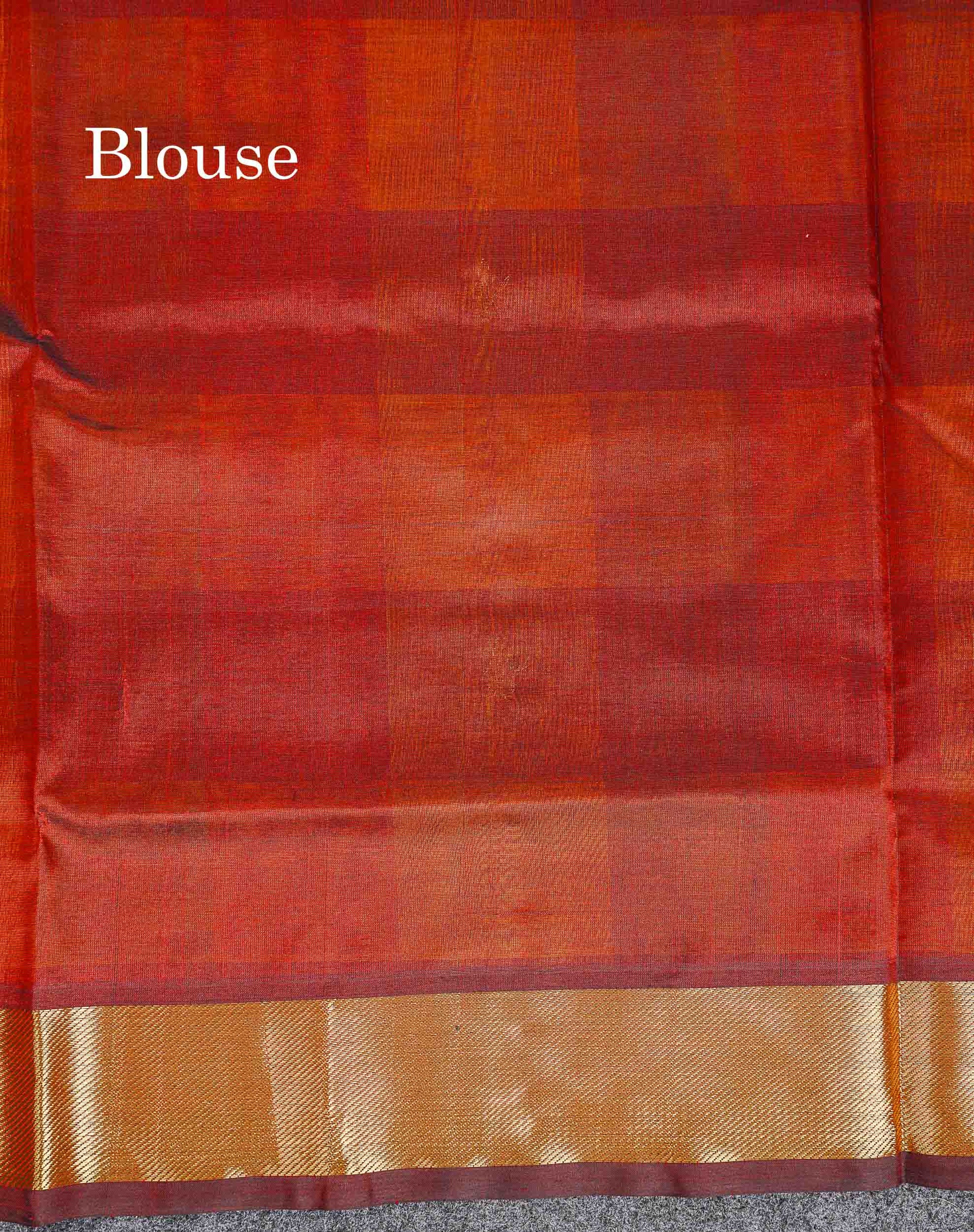 Contrast Dark Maroon Blouse Of Multicolour Pure Silk Cotton Saree 