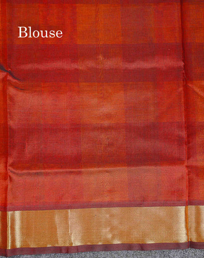 Contrast Dark Maroon Blouse Of Multicolour Pure Silk Cotton Saree 