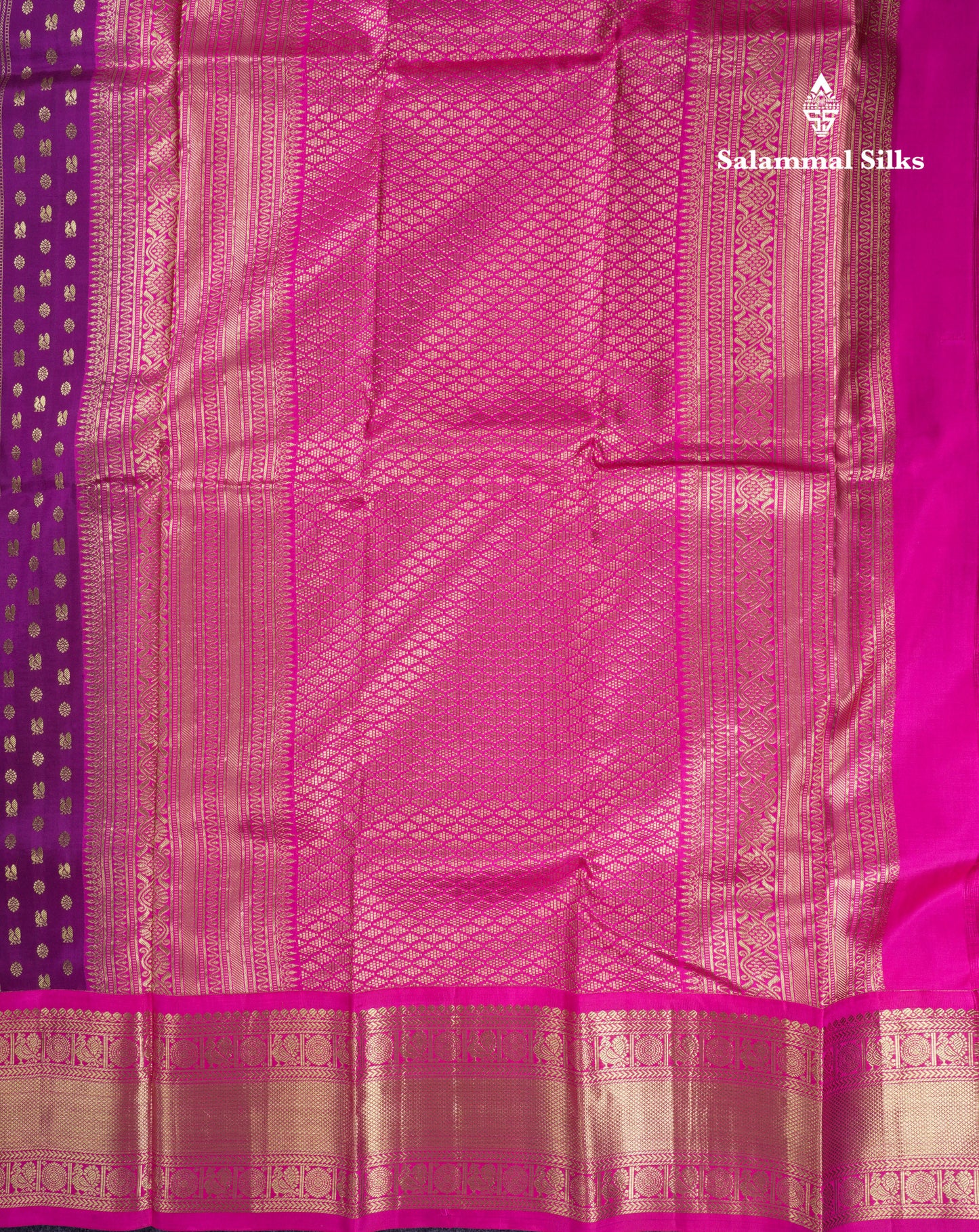 Beautiful Magenta Pure Kanjivaram Silk Saree With Contrast Magenta Pink Traditional Border