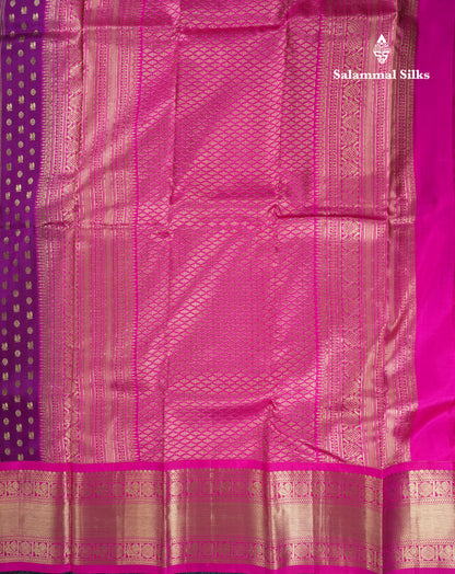 Beautiful Magenta Pure Kanjivaram Silk Saree With Contrast Magenta Pink Traditional Border