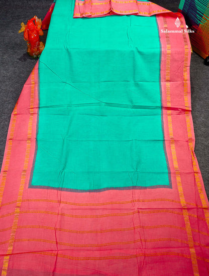 Sungudi Cotton Saree - Rexona Colour Plain Body With Contrast Baby Pink Gap Border