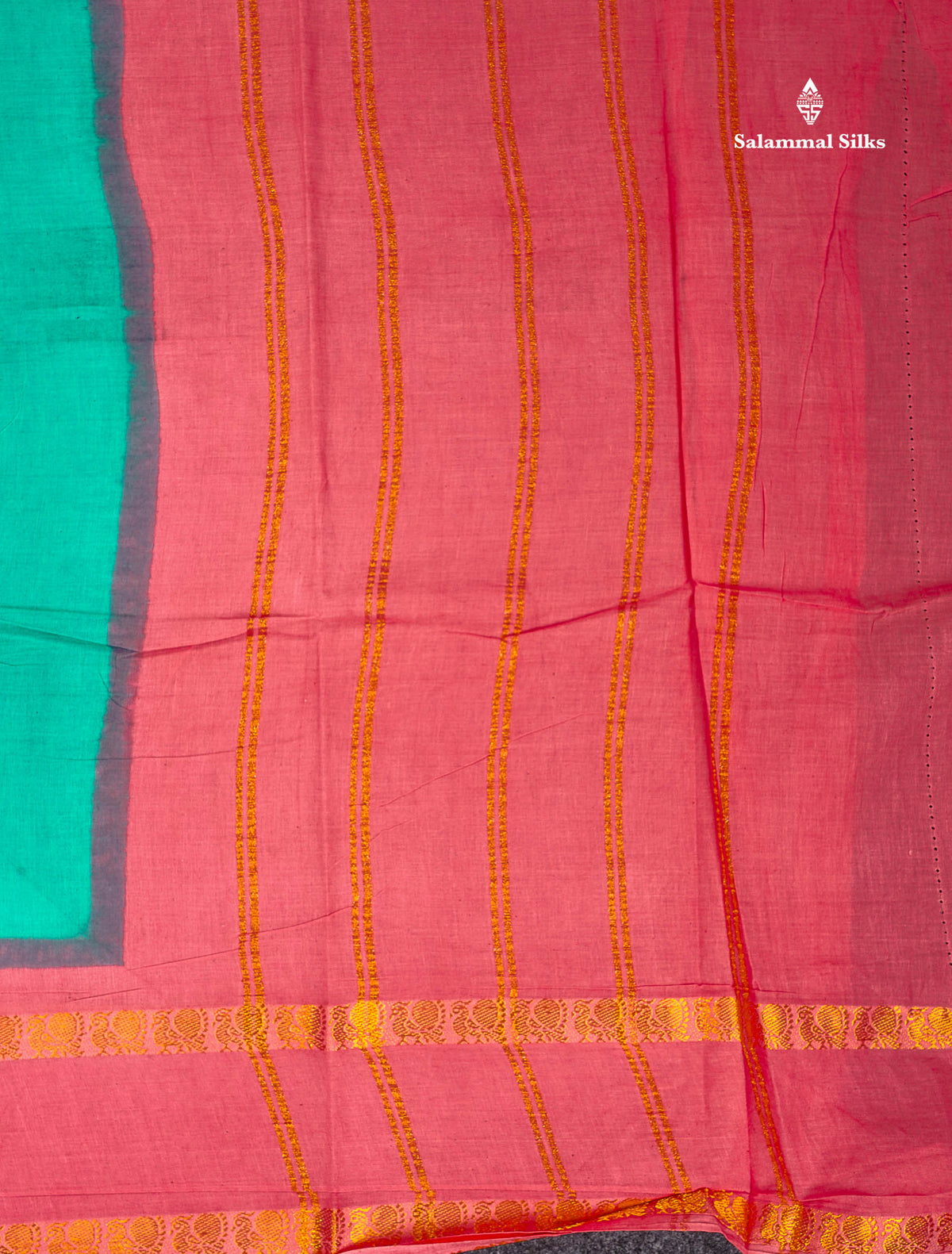 Sungudi Cotton Saree - Orange Colour Plain Body With Contrast Magenta Pink Gap Border