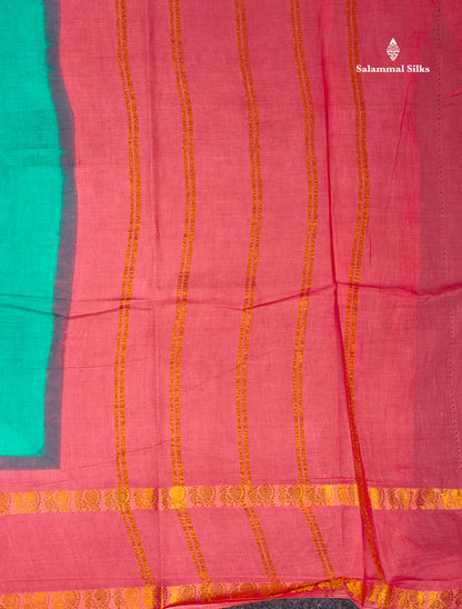 Sungudi Cotton Saree - Orange Colour Plain Body With Contrast Magenta Pink Gap Border