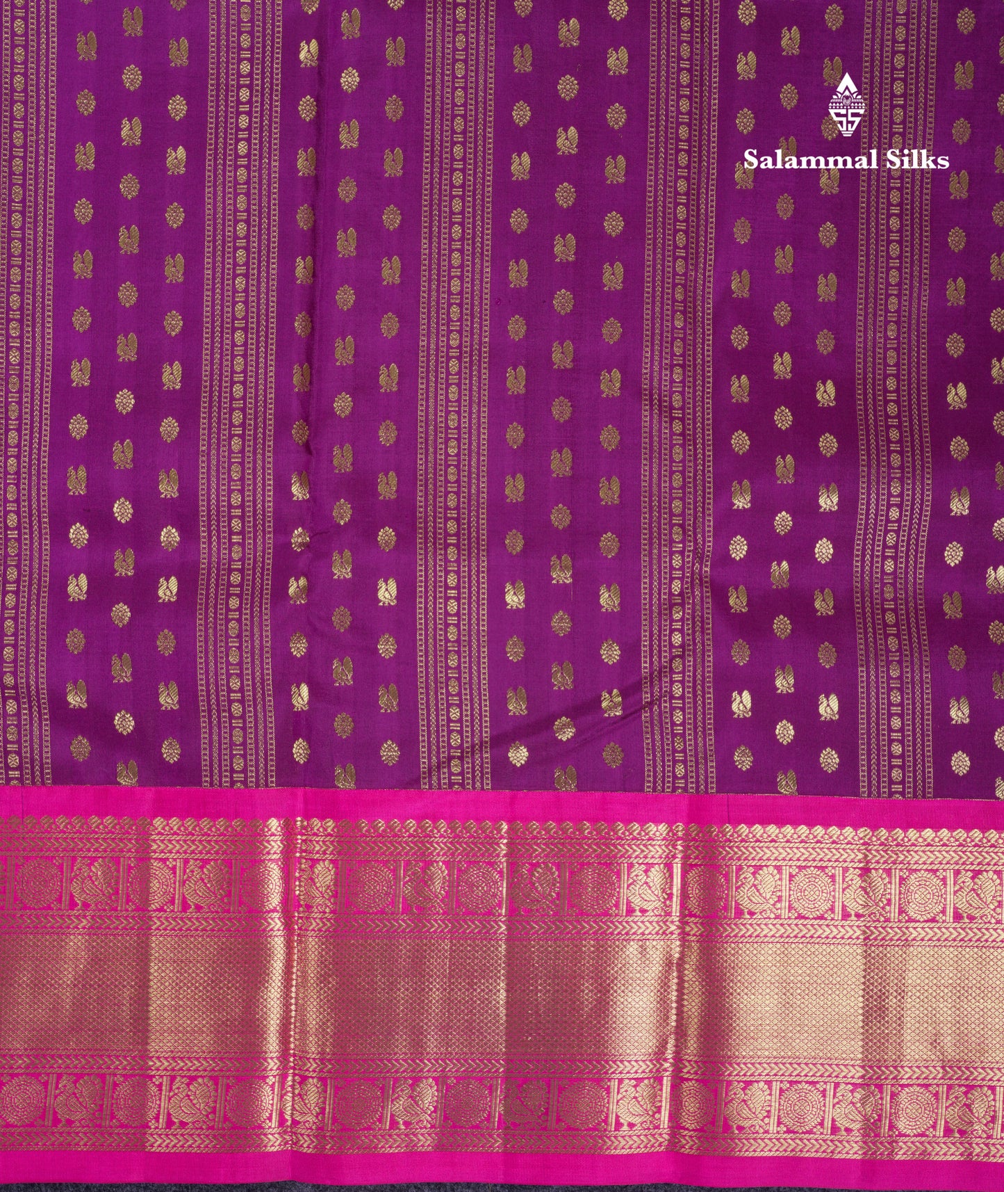 Beautiful Magenta Pure Kanjivaram Silk Saree With Contrast Magenta Pink Traditional Border