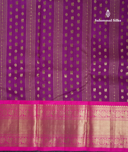 Beautiful Magenta Pure Kanjivaram Silk Saree With Contrast Magenta Pink Traditional Border