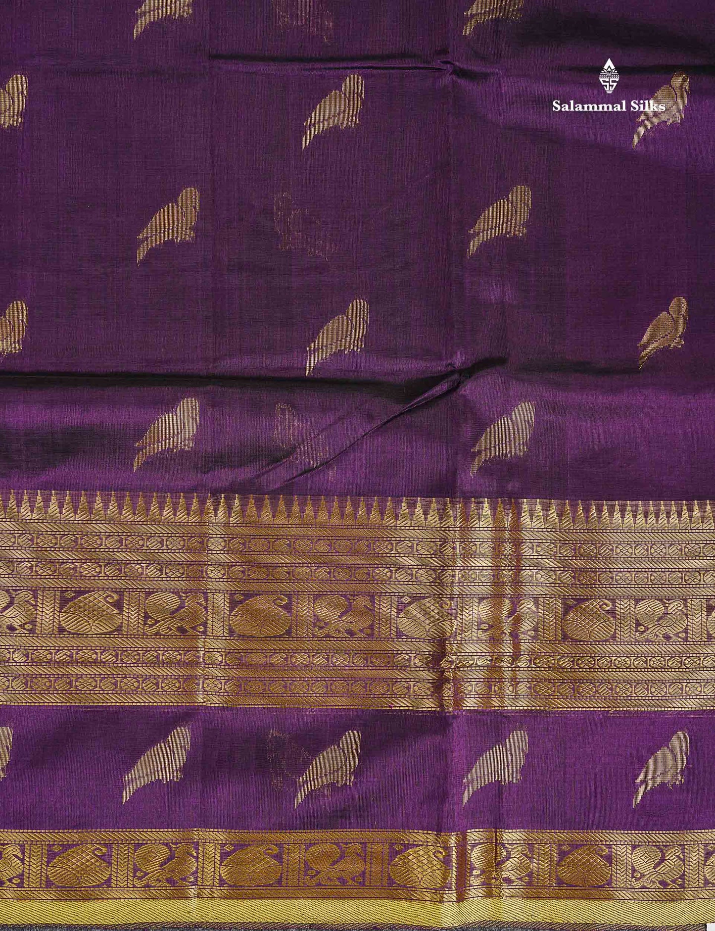 Pure Silk Cotton Saree - Dark Purple Parrot Butta Along With Traditional Evening Morning Border