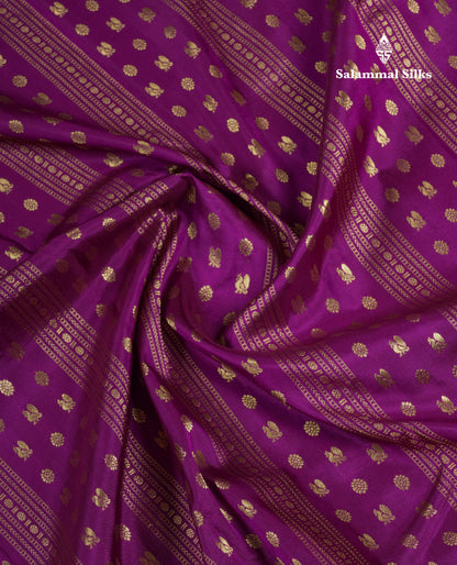 Beautiful Magenta Pure Kanjivaram Silk Saree With Contrast Magenta Pink Traditional Border