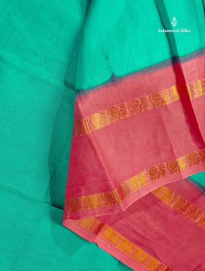 Sungudi Cotton Saree - Orange Colour Plain Body With Contrast Magenta Pink Gap Border