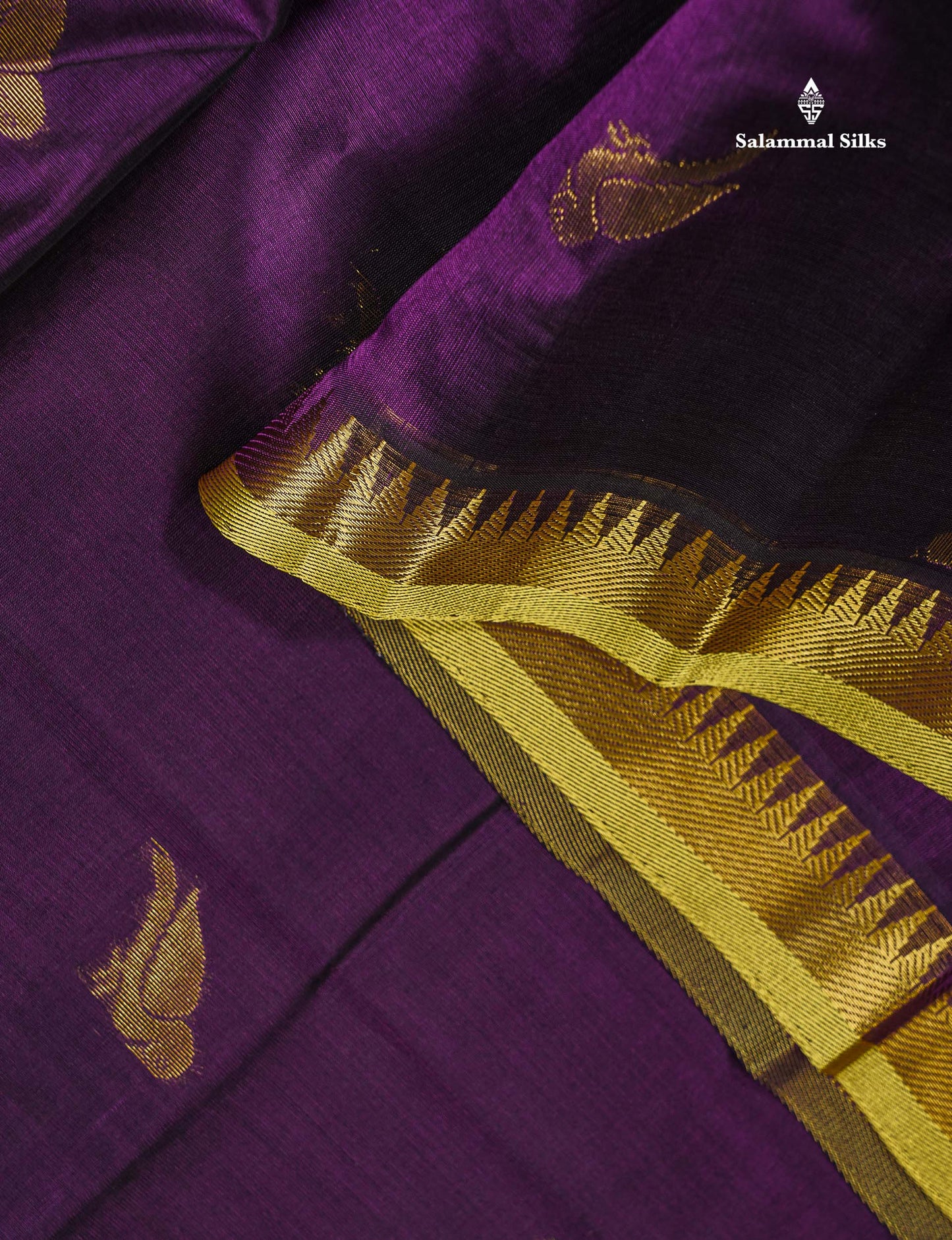 Pure Silk Cotton Saree - Dark Purple Parrot Butta Along With Traditional Evening Morning Border