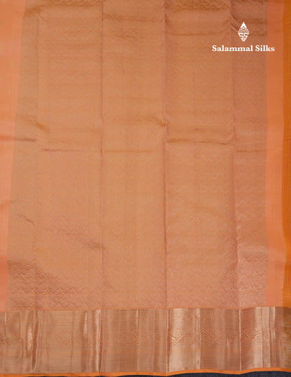 Beautiful Peach Pure Kanjivaram Silk Saree With Traditional Evening Morning Border