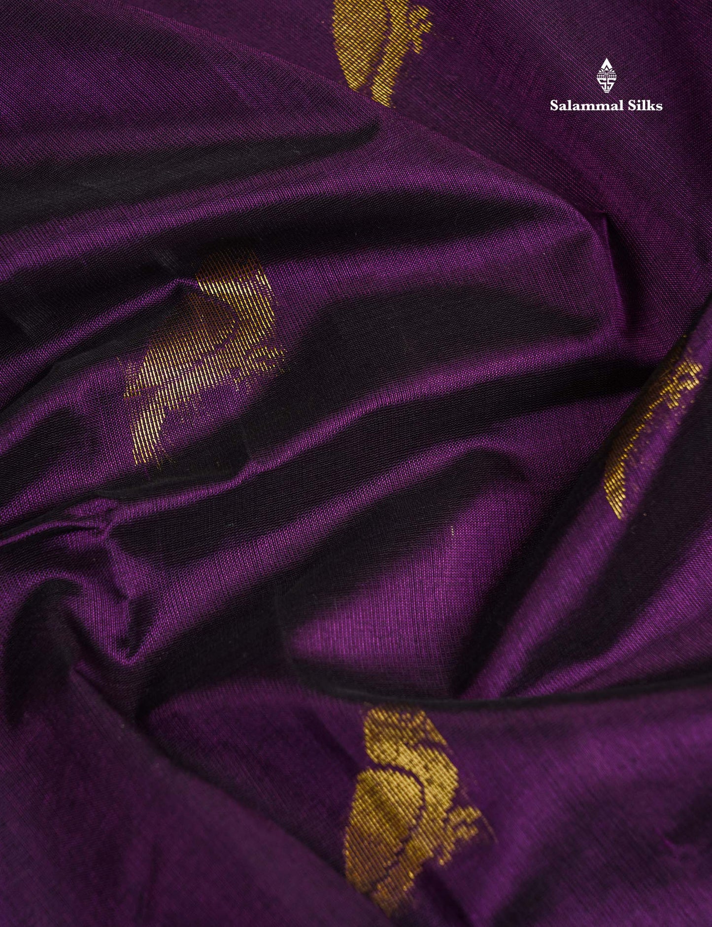 Pure Silk Cotton Saree - Dark Purple Parrot Butta Along With Traditional Evening Morning Border