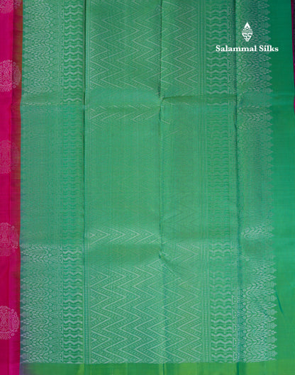 Beautiful Pink Fancy Pure Kanjivaram Silk Saree With Contrast Rexona Green Blouse
