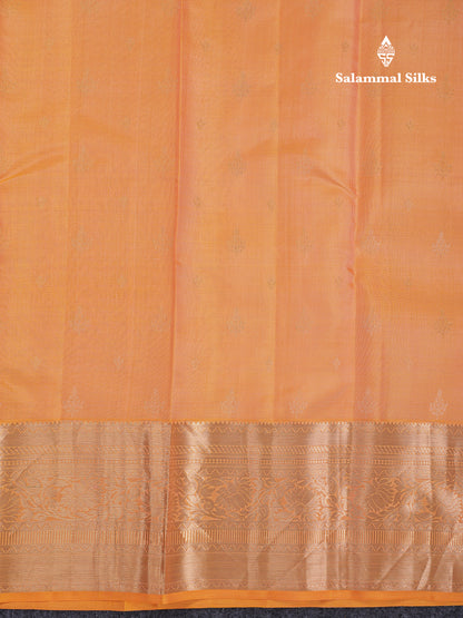 Beautiful Peach Pure Kanjivaram Silk Saree With Traditional Evening Morning Border