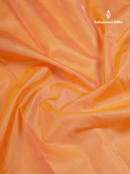 Beautiful Peach Pure Kanjivaram Silk Saree With Traditional Evening Morning Border