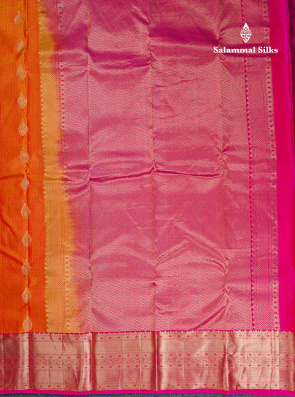 Beautiful Fanta Orange Pure Kanjivaram Silk Saree With Contrast Pink Border
