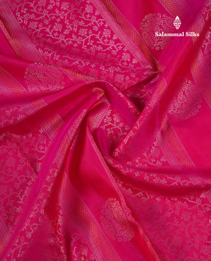 Beautiful Pink Fancy Pure Kanjivaram Silk Saree With Contrast Rexona Green Blouse