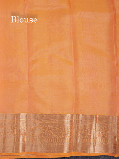 Beautiful Peach Pure Kanjivaram Silk Saree With Traditional Evening Morning Border
