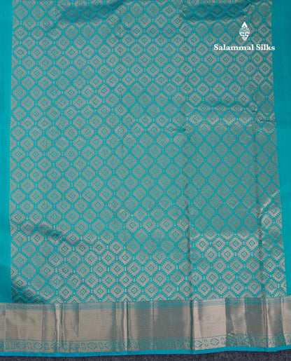 Beautiful Light Ramar Blue Pure Kanjivaram Silk Saree With Traditional Border