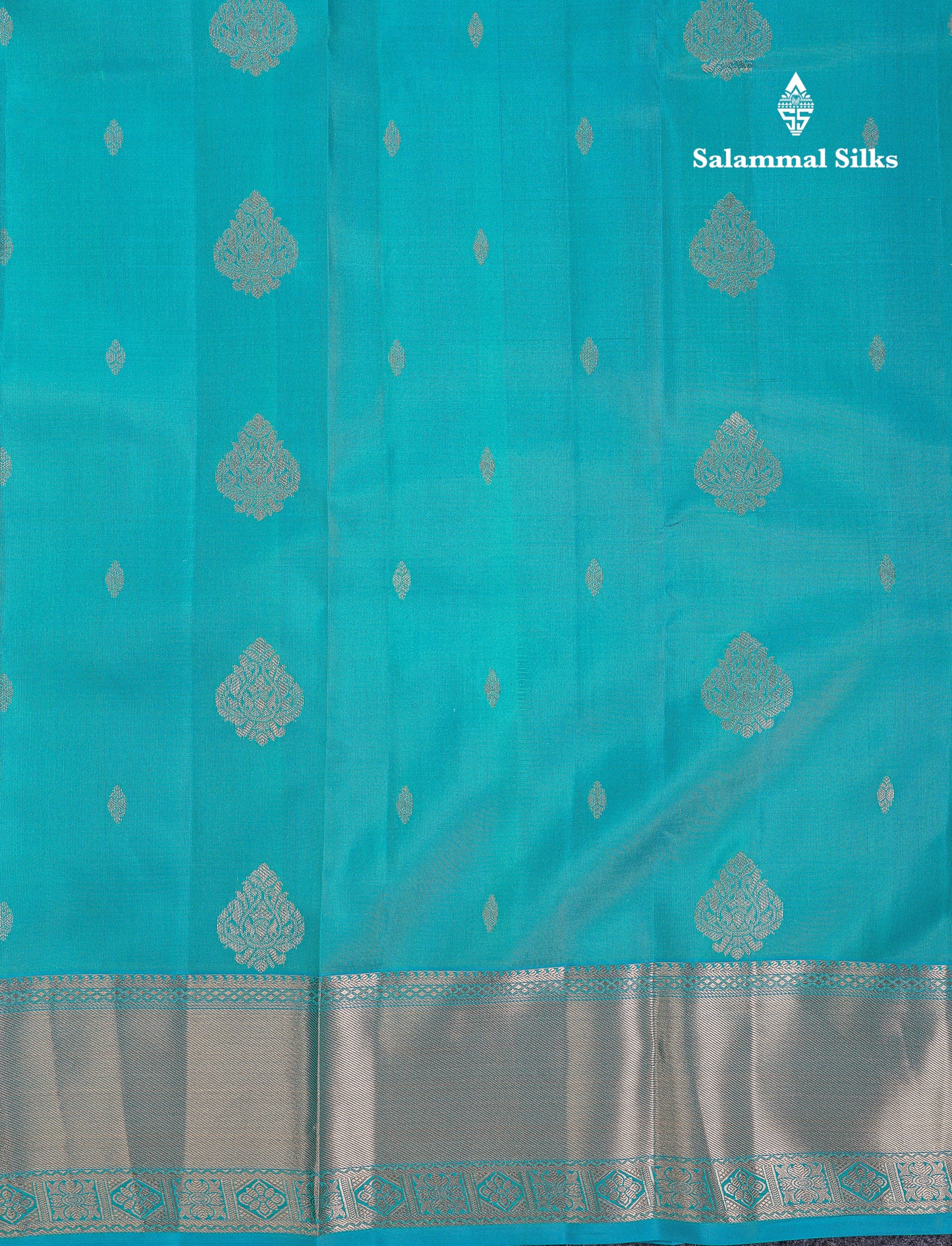 Beautiful Light Ramar Blue Pure Kanjivaram Silk Saree With Traditional Border