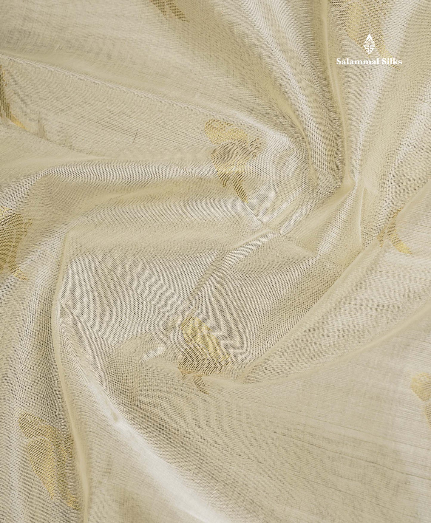 Pure Silk Cotton Saree - Half White Parrot Butta Along With Traditional Evening Morning Border