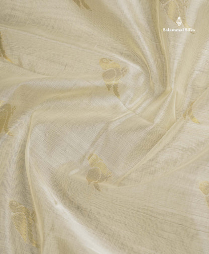 Pure Silk Cotton Saree - Half White Parrot Butta Along With Traditional Evening Morning Border