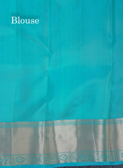 Beautiful Light Ramar Blue Pure Kanjivaram Silk Saree With Traditional Border