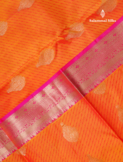 Beautiful Fanta Orange Pure Kanjivaram Silk Saree With Contrast Pink Border