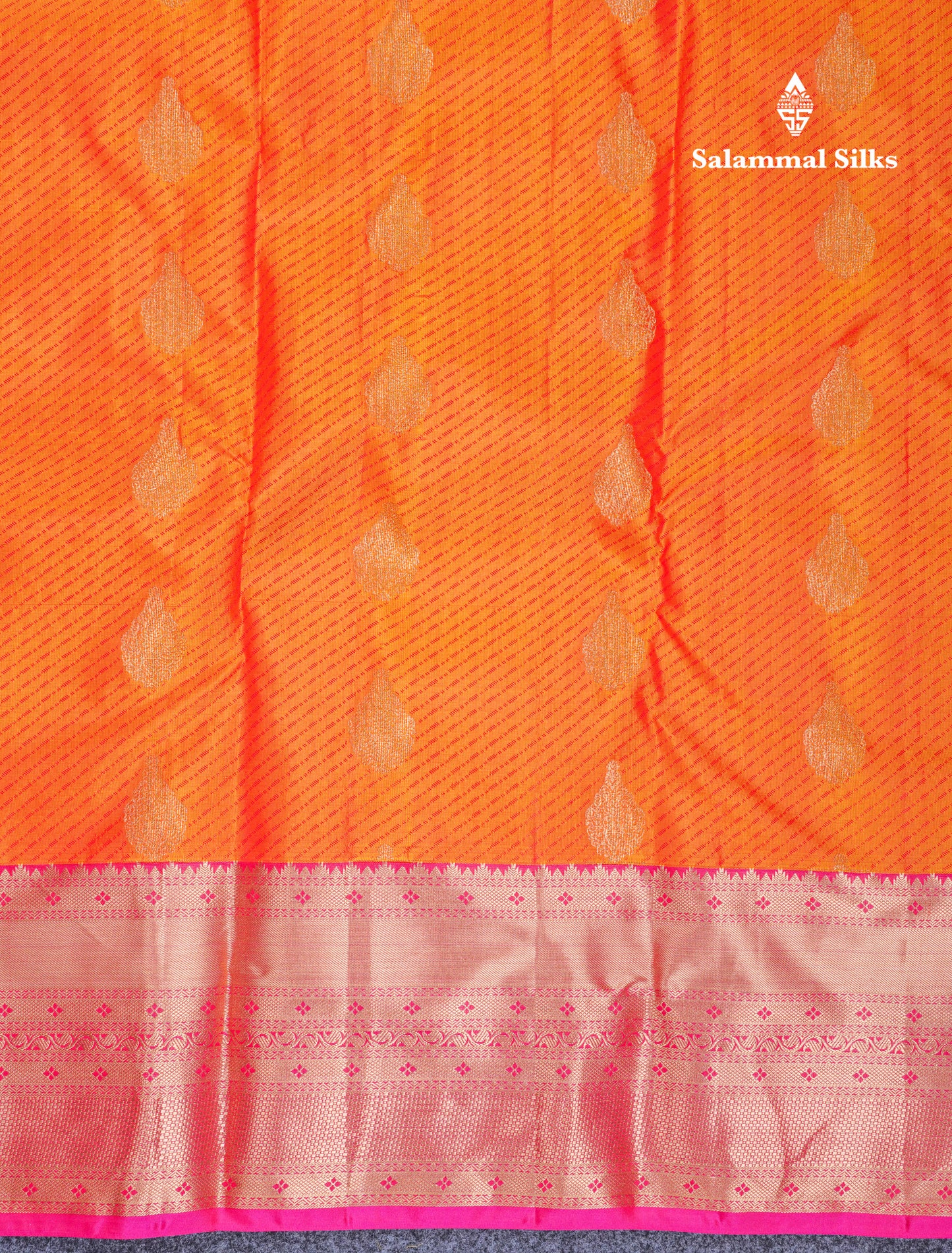 Beautiful Fanta Orange Pure Kanjivaram Silk Saree With Contrast Pink Border