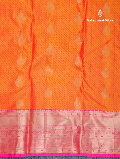 Beautiful Fanta Orange Pure Kanjivaram Silk Saree With Contrast Pink Border