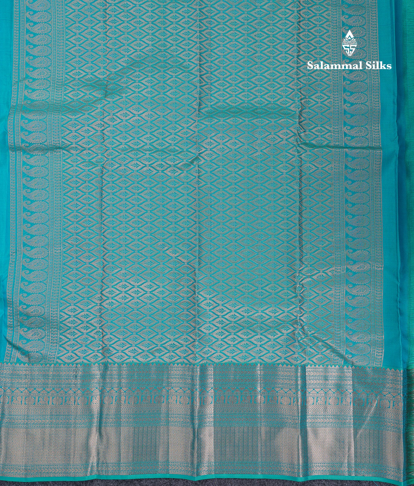Beautiful Light Ramar Blue Pure Kanjivaram Silk Saree With Traditional Border