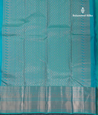 Beautiful Light Ramar Blue Pure Kanjivaram Silk Saree With Traditional Border