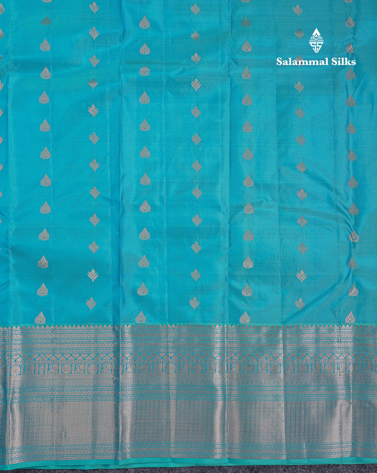 Beautiful Light Ramar Blue Pure Kanjivaram Silk Saree With Traditional Border