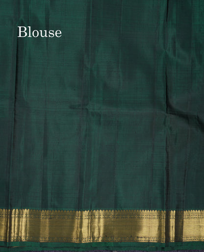 Beautiful Dark Maroon Pure Kanjivaram Silk Saree With Contrast Bottle Green Traditional Medium Border