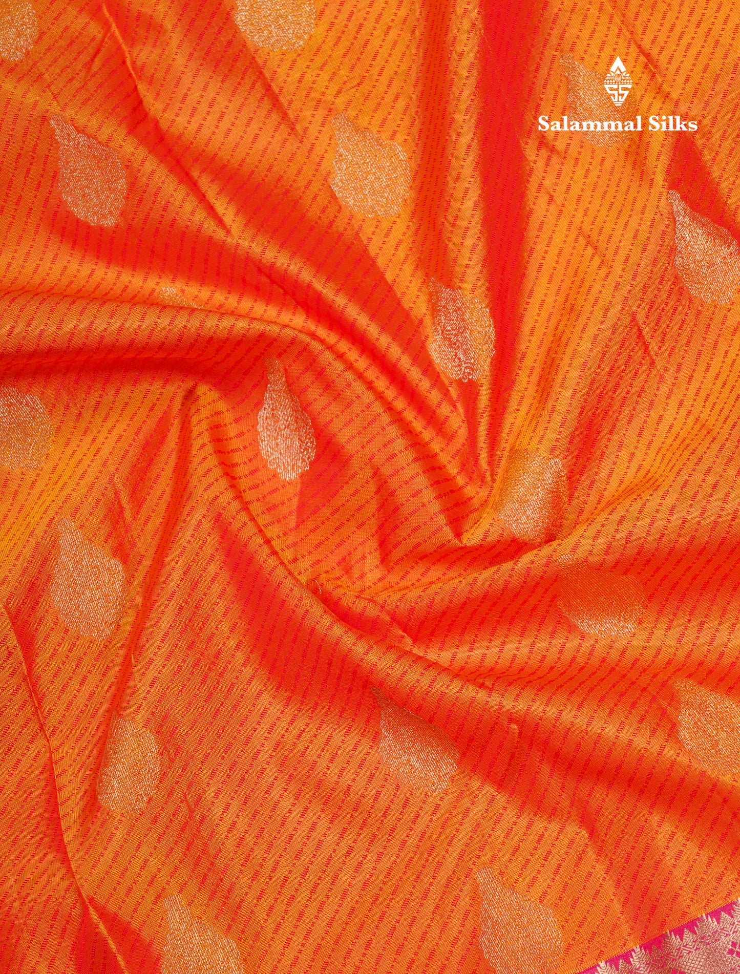 Beautiful Fanta Orange Pure Kanjivaram Silk Saree With Contrast Pink Border