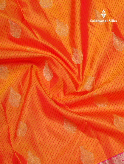 Beautiful Fanta Orange Pure Kanjivaram Silk Saree With Contrast Pink Border